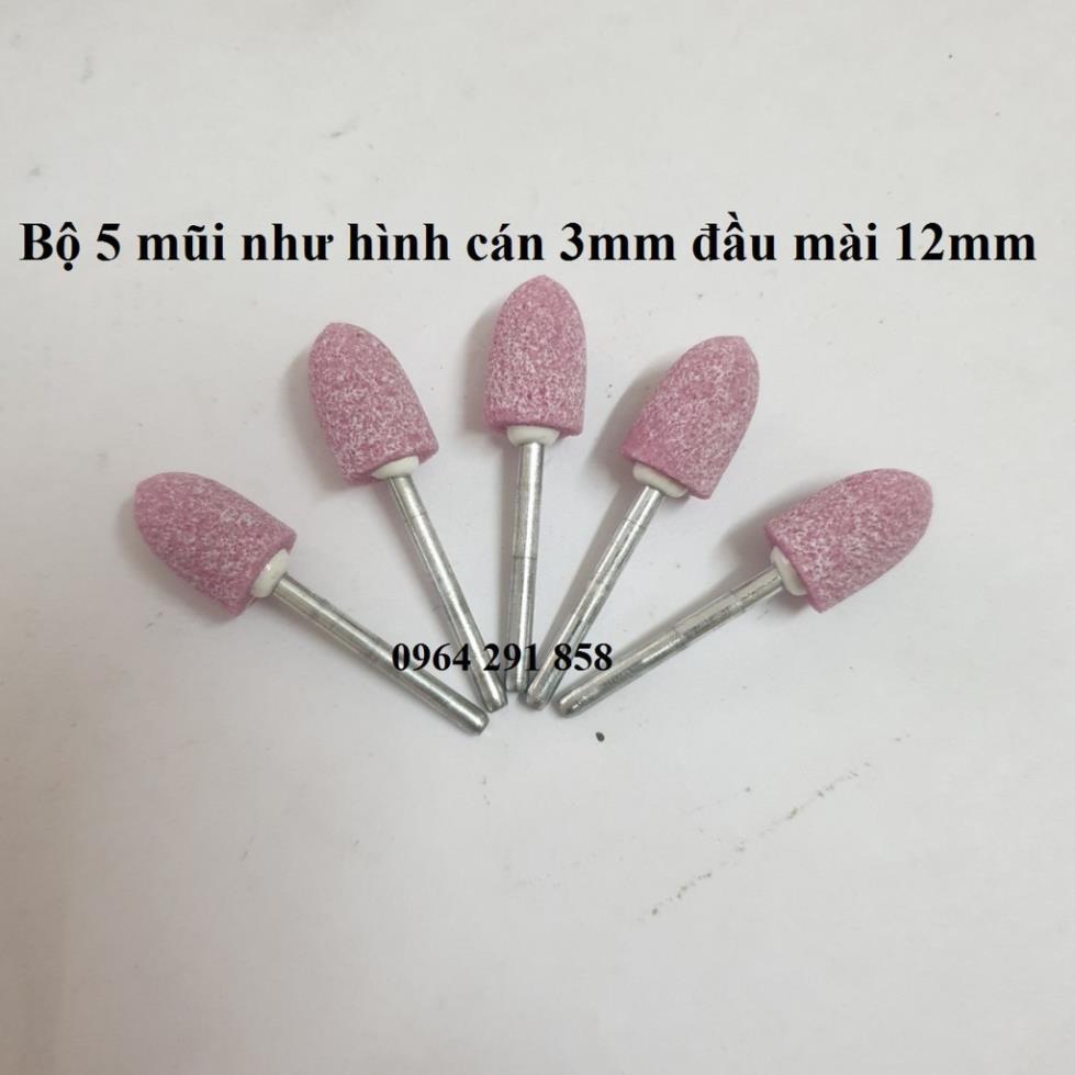 Mũi đá mài hình tròn trụ hình nón tròn đầu cán 3mm đầu 12mm hay mũi đá mài mini cho máy khoan mài khắc máy mài khuôn thẳ