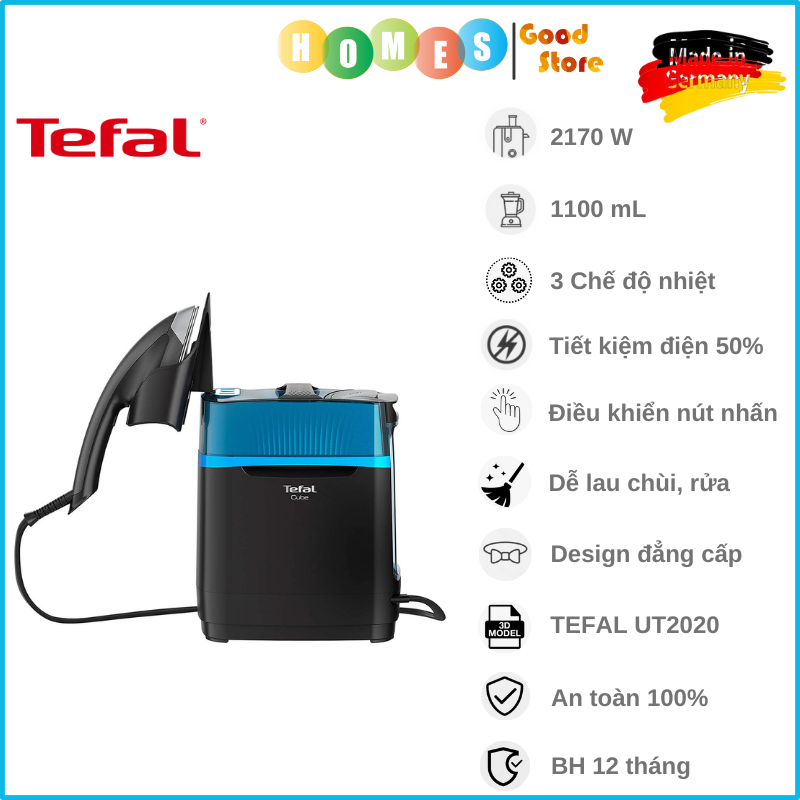 Bàn Ủi Hơi Nước TEFAL IXEO Cube Dampfgenerator UT2020, Nhập Khẩu Đức, Có Thể Di Chuyển Linh Hoạt, Dung Tích 1,1L, 3 Chế Độ Ủi, Công Suất 2170 W - Hàng Nhập Khẩu