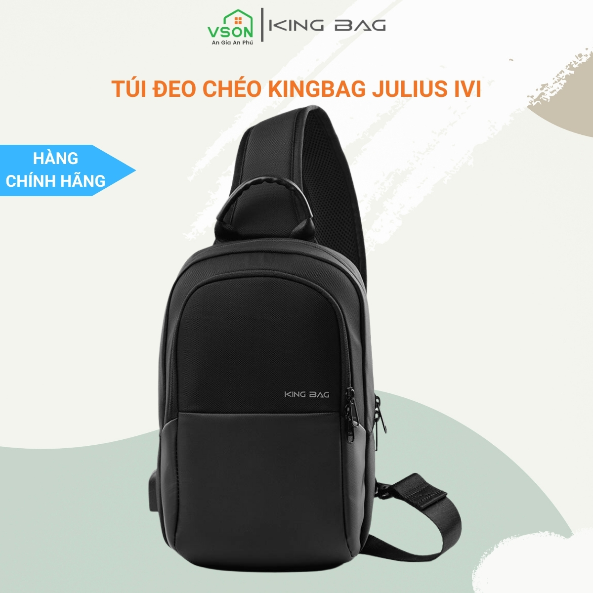 Túi đeo chéo thời trang KINGBAG JULIUS IV cổng USB, nhiều ngăn, chống trộm, vải kháng nước tốt - Hàng chính hãng