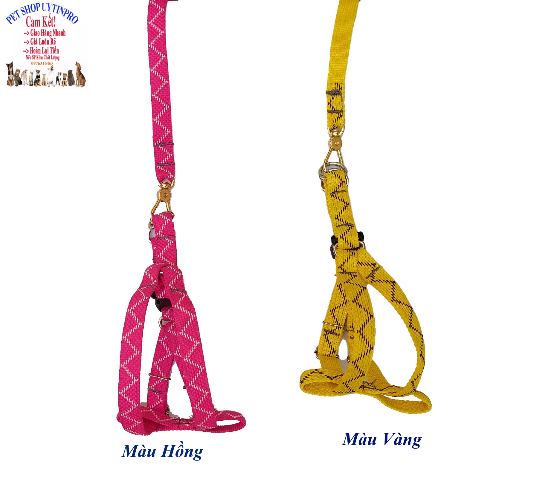 Dây dắt kèm yếm cho Chó Mèo từ 5kg đến 10kg Bản rộng 1.5cm Dài 120cm Thêu zigzag Chất liệu dù chắc chắn, An toàn