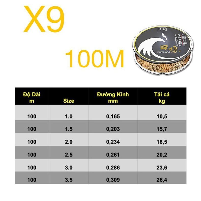 Dù Câu Cá PE X9 100m Dây Câu Cá Siêu Bền Tải Cá Lớn, Cước Câu Cá