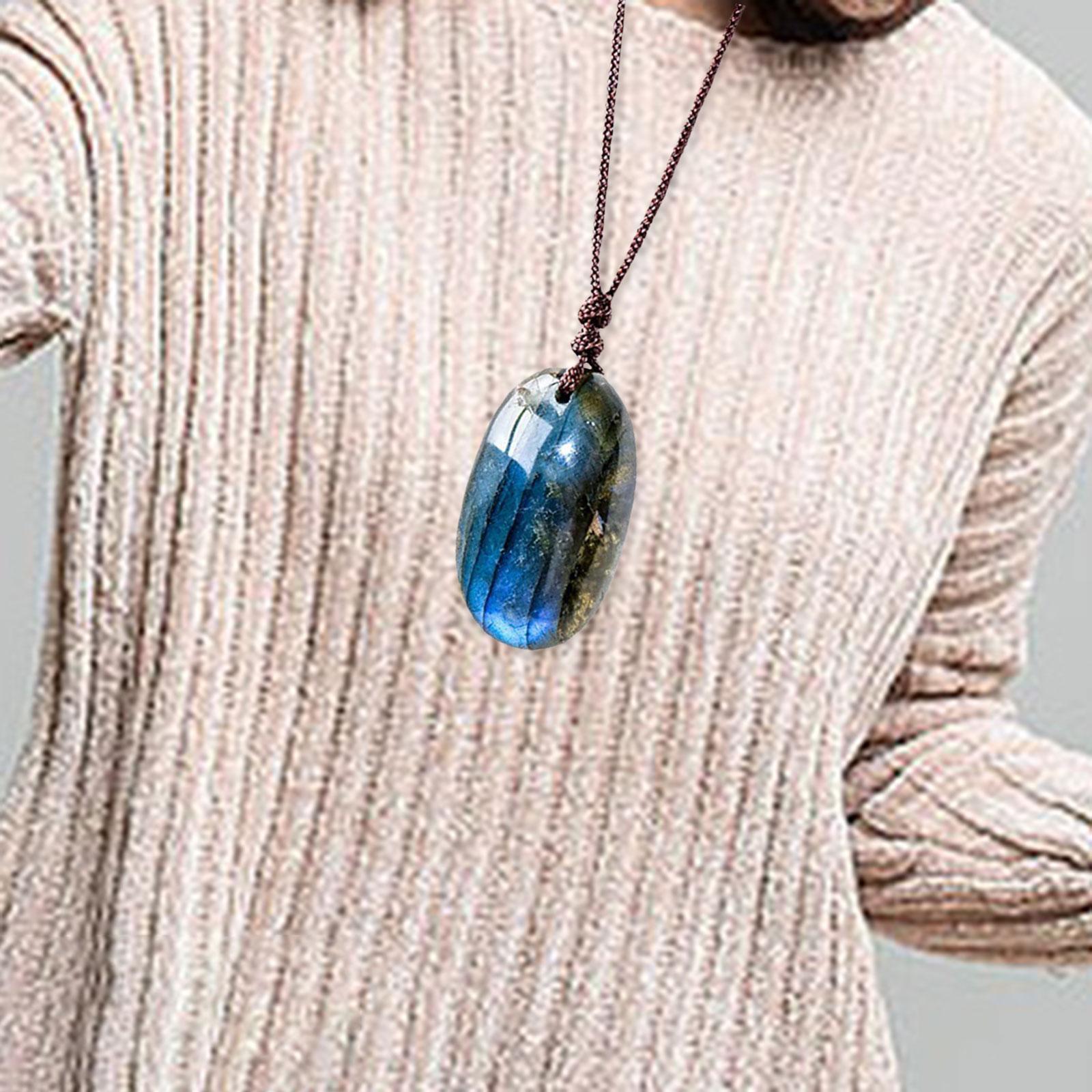Labradorite Necklace Pendant Drop Retro Delicate Trendy Oval Pendant Necklace Charm Necklace for Birthday Gift Anniversary Girls Boys