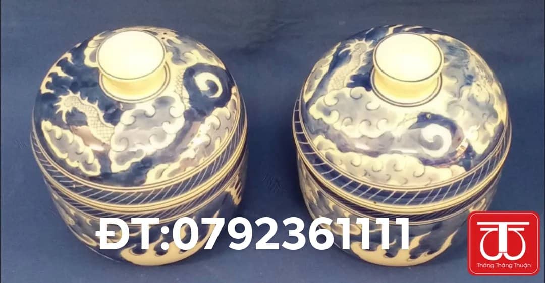 ĐÔI BÁT NƯỚC VẼ LONG ẨN ĐK:12CM CAO:12CM