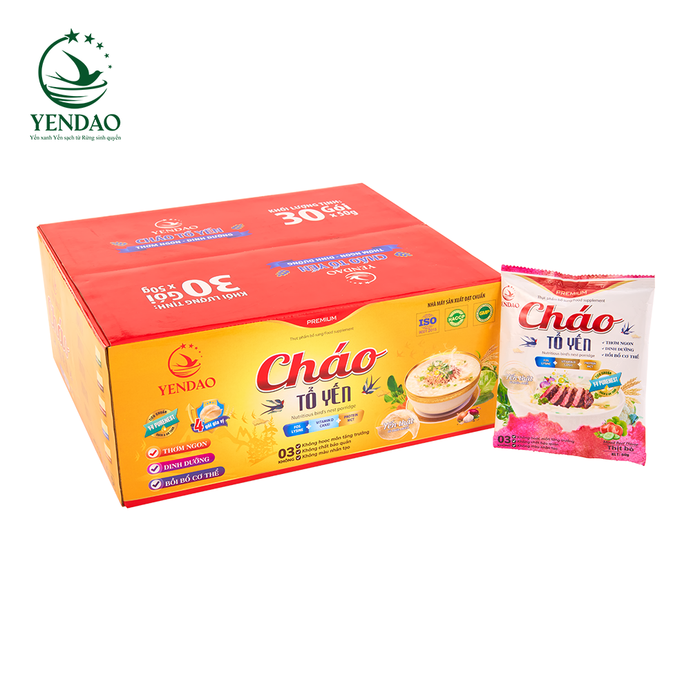 Cháo Tổ Yến Thịt Bò Yến Đảo Thơm Ngon Dinh Dưỡng Thúc Đẩy Phát Triển Trí Tuệ thùng 30 gói