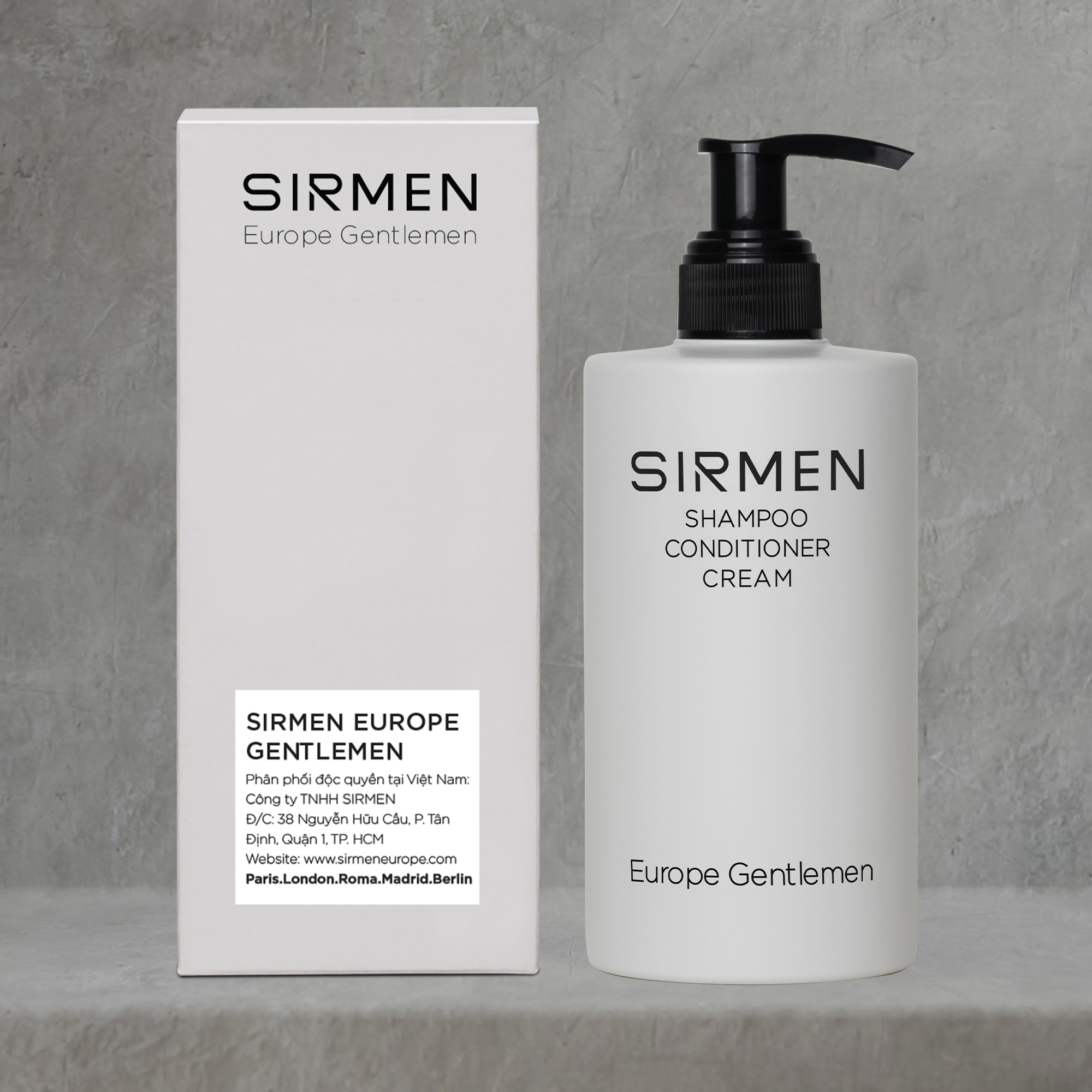 Dầu gội nam 3 in 1 hương nước hoa châu Âu SIRMEN Europe Gentlemen cao cấp giúp sạch da đầu, tóc chắc khoẻ chiết xuất từ công nghệ EU-Nano 320g đậm đặc gấp 2 lần