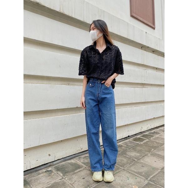 Quần jean ống rộng cá tính REVERCLOTHINGS cá tính size S M L Haley Jeans