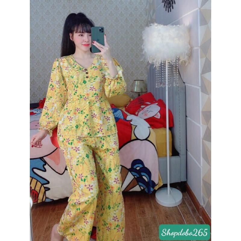Set đồ nữ,đồ bộ nữ,đồ ngủ mặc nhà vải lụa hoa nhí quần ống rộng thời trang.
