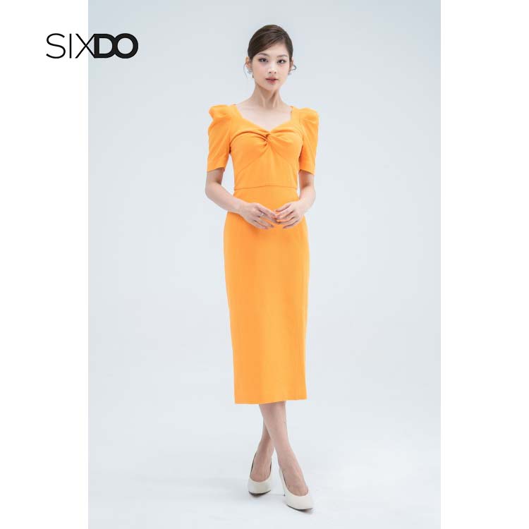 Đầm cổ V nhún ngực tay bồng trẻ trung SIXDO