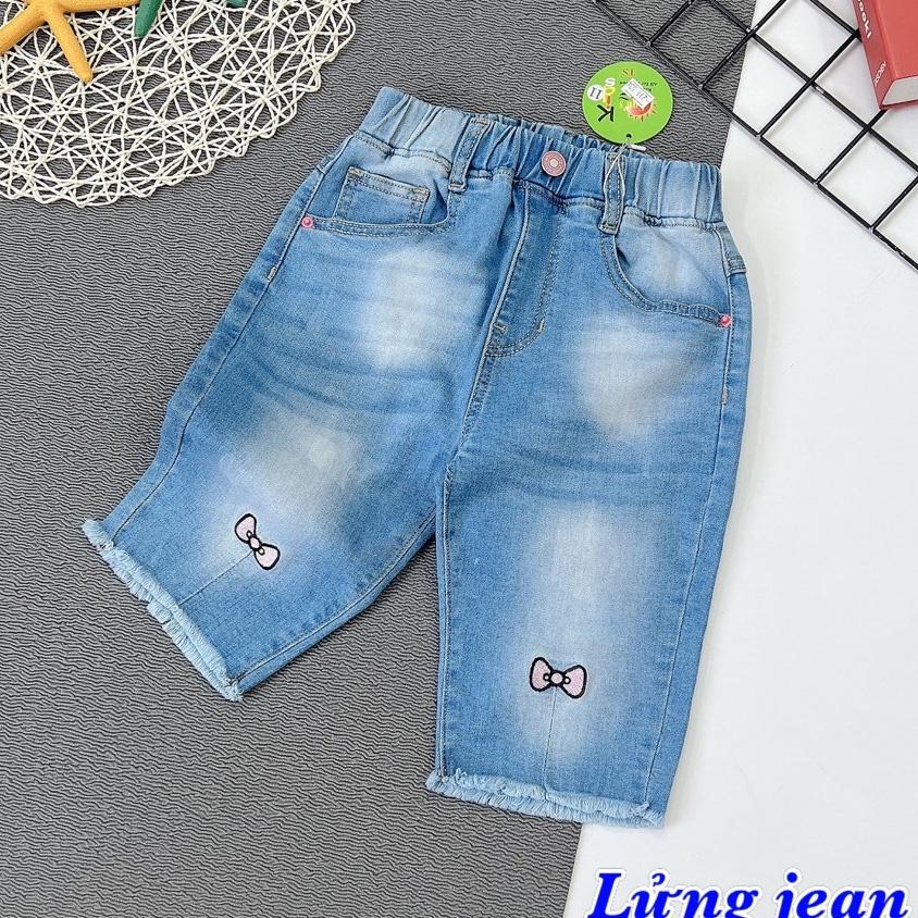 quần lửng jean bé gái thêu kitty nơ size 25-48kg