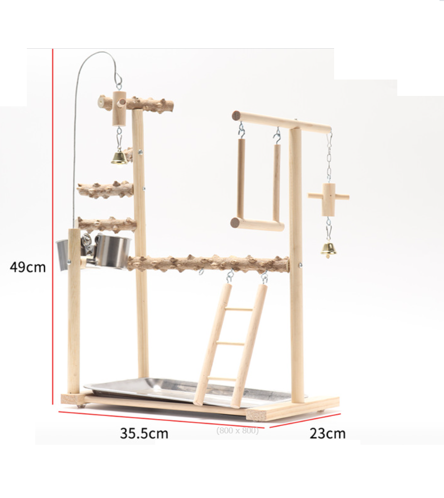 1 bộ cầu đứng thanh ngang gỗ gạo kết hợp thang, đồ chơi gỗ 35.5*23*49 cho các dòng chim, yến phụng và vẹt nhỏ, trung