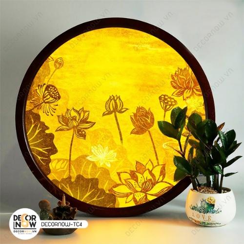 Đèn Hào Quang Phật In Tranh Trúc Chỉ DECORNOW 30,40 cm, Trang Trí Ban Thờ, Hào Quang Trúc Chỉ HOA SEN DCN-TC4