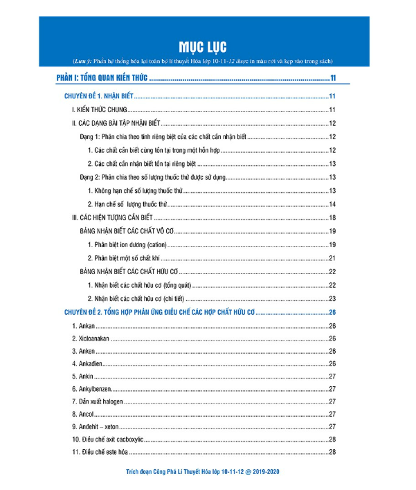 Công Phá Lí Thuyết Hóa lớp 101112