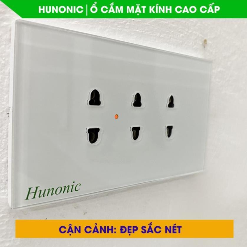 Ổ Cắm Âm Tường 3 Chấu Full Kính Cường Lực Cao Cấp Hunonic Màu Trắng│Ổ cắm âm tường hình chữ nhật đồng bộ