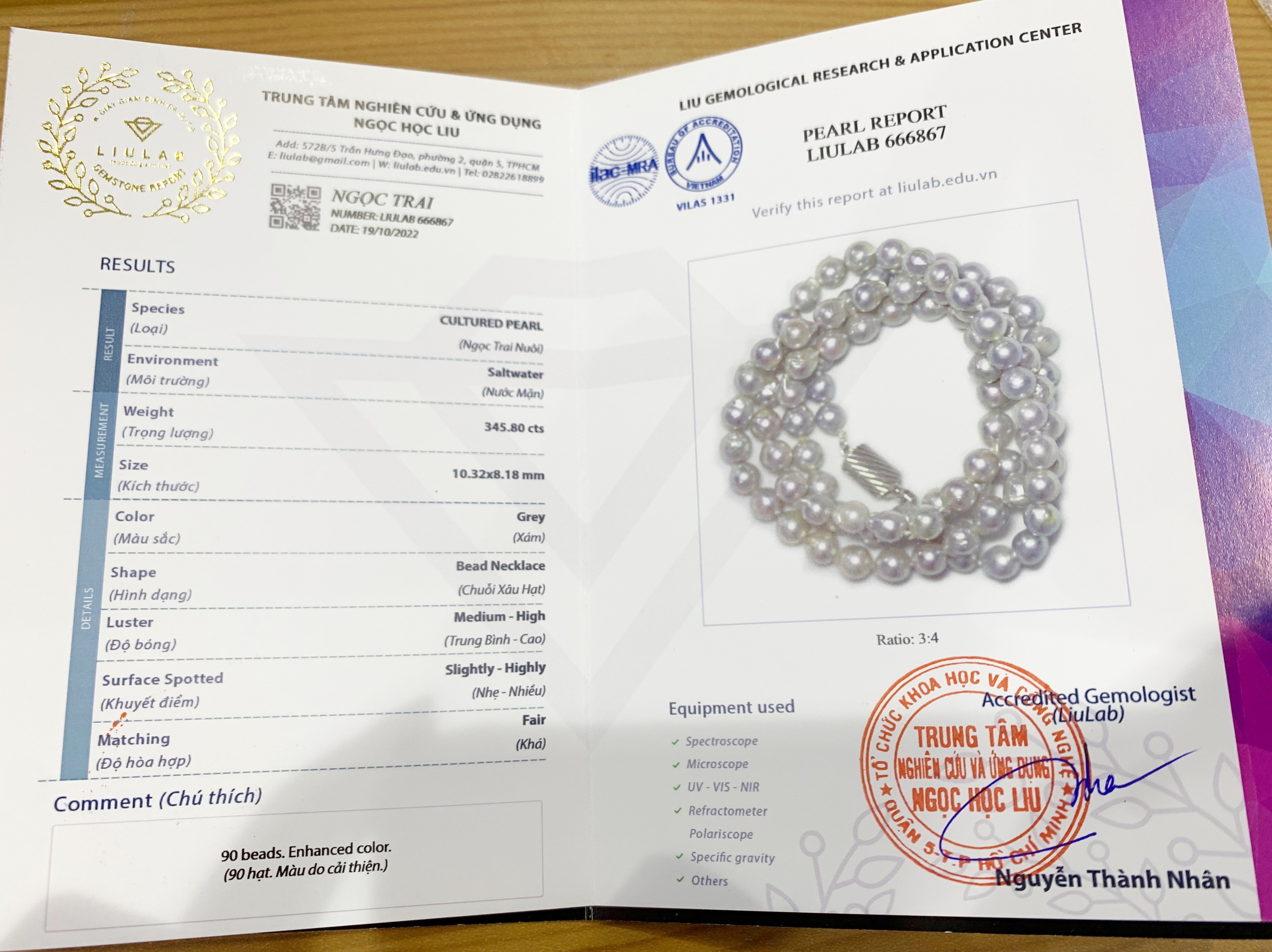 Chuỗi Ngọc Trai Nước Mặn Akoya Ánh Xám - MOON Jewelry