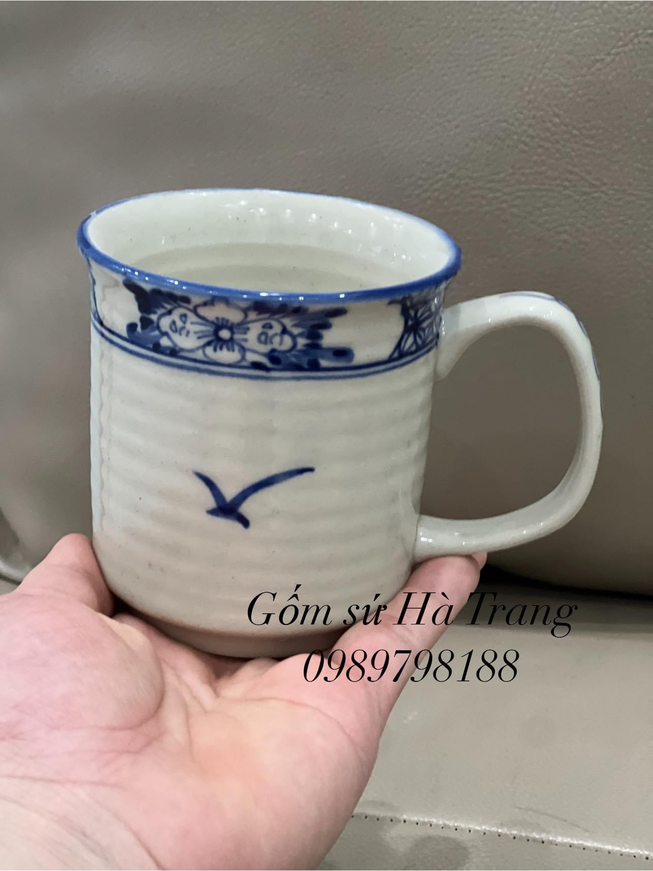 Cốc sứ Bát Tràng dung tích 250ml vẽ tay xuất dư hoạ tiết hoa chanh