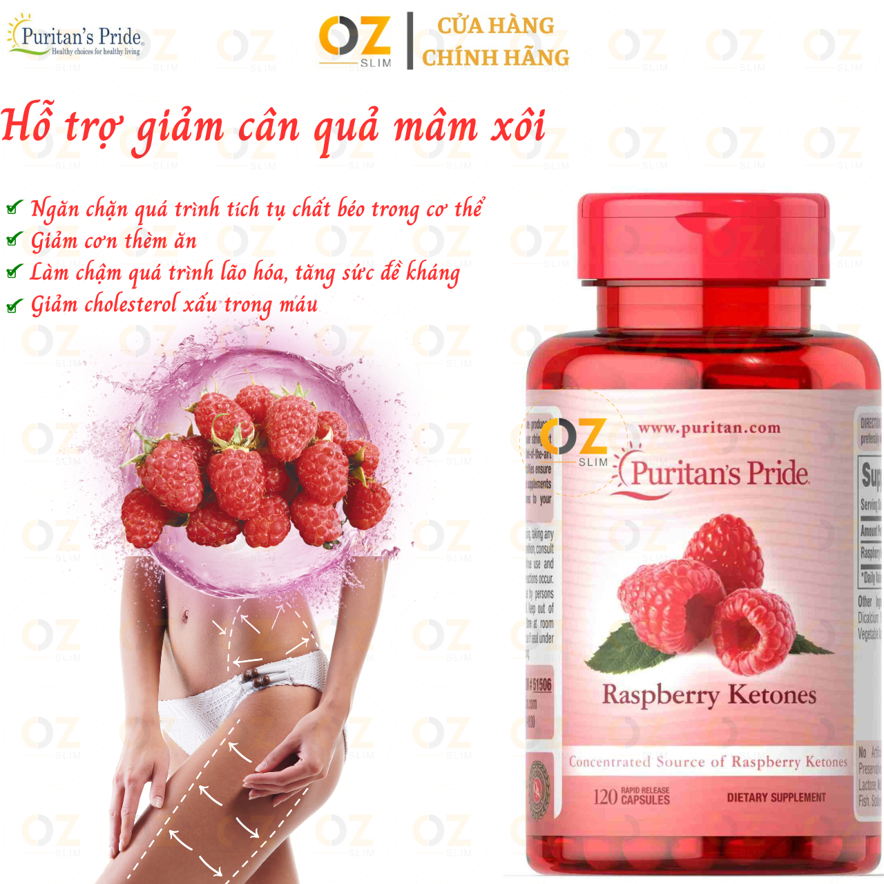 Hỗ trợ giảm cân quả mâm xôi Puritan's Pride - Raspberry Ketones Mỹ từ nguyên liệu thiên nhiên an toàn hiệu quả - OZ Slim Store