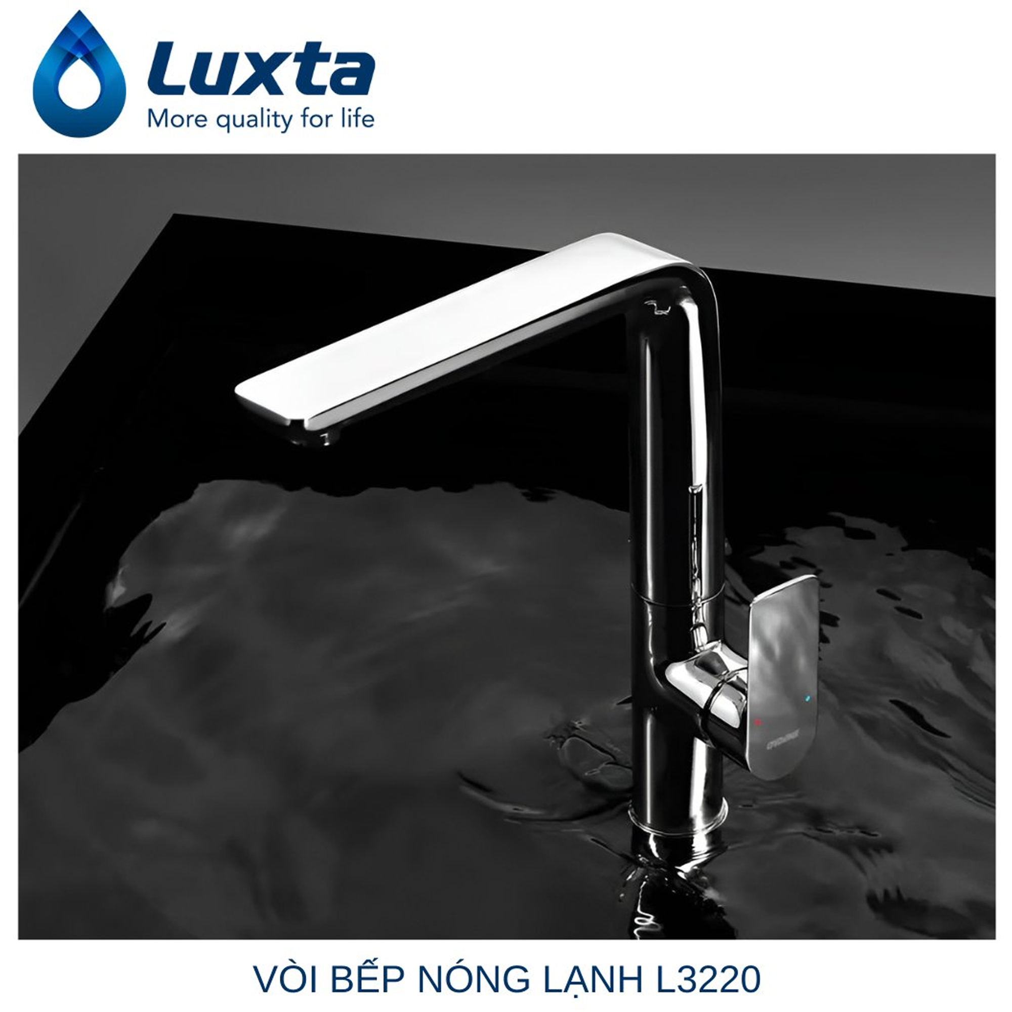 Vòi Bếp Vòi Rửa Chén Bát Đồng Thau mạ Crome Nóng Lạnh LUXTA L3220 Thân Vuông