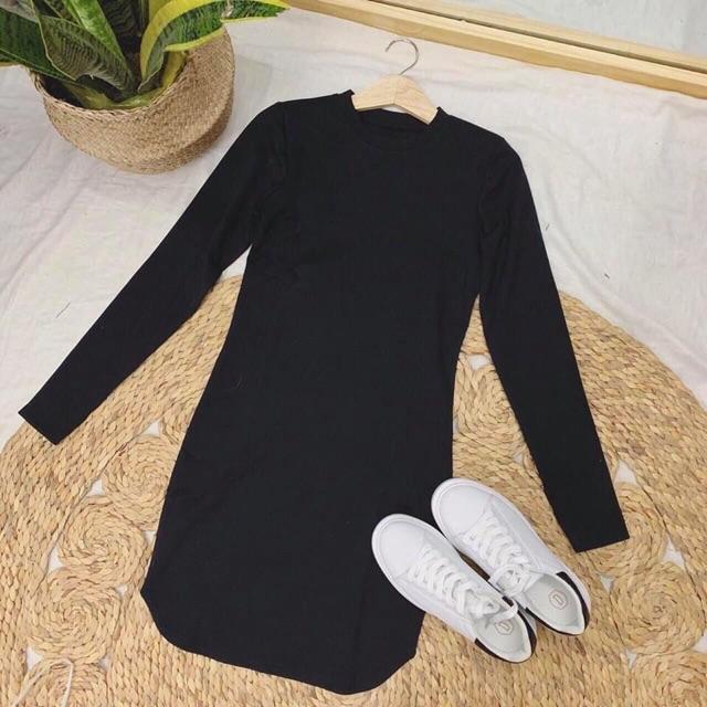 Váy body đầm body nữ vạt bầu xỏ ngón dài tay váy thun nữ ôm tôn dáng
