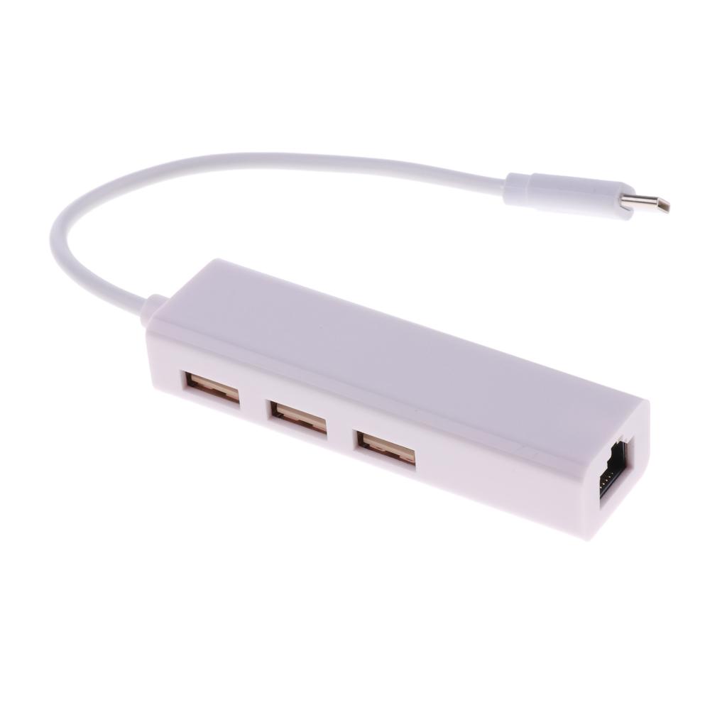 Type-c USB-C to 3Port USB Hub Fast Ethernet Lan Networking Adapter for PC