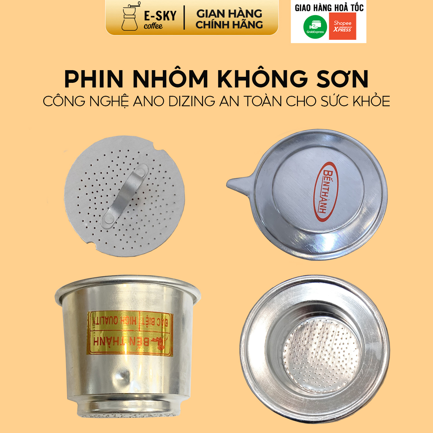 Phin Cà Phê Nhôm Nguyên Chất Không Sơn E-SKY COFFEE Size Trung Thể Tích 210ml Miệng 7cm