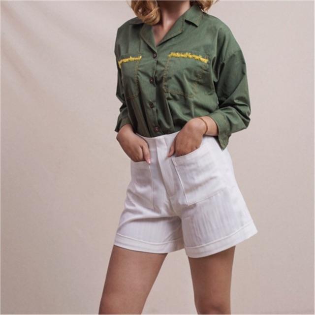 Áo pijama xanh rêu viền túi Freesize