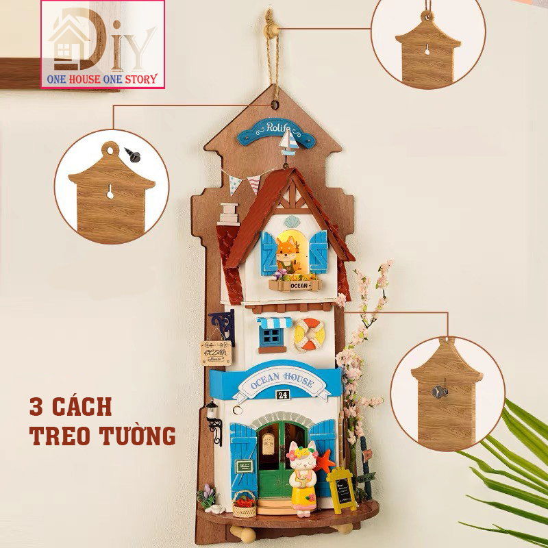 [Bản tiếng Anh]Mô hình Treo tường nhà búp bê Robotime | Island Dream Villa 3D DIY tự lắp ráp - Quà tặng sinh nhật giáng sinh trang trí nhà cửa