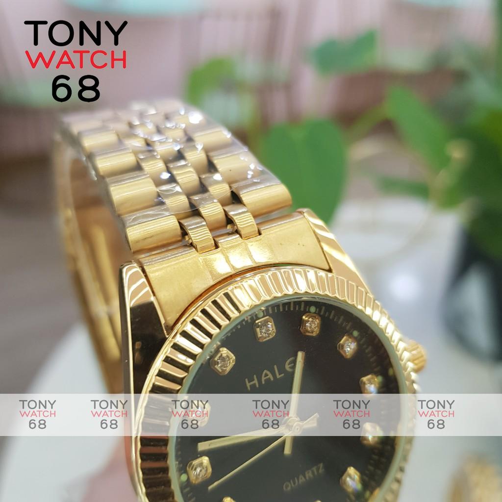 Đồng hồ nam Halei mặt tròn dây kim loại vàng chính hãng Tony Watch 68