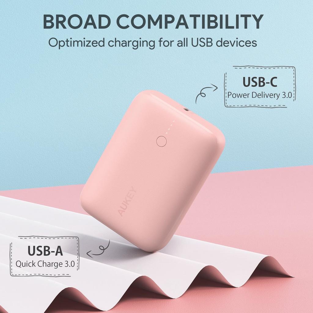 Pin Sạc Dự Phòng AUKEY Basix Mini PB-N83S (Màu Hồng)10.000mAh Sạc Nhanh PD 20W và Quick Charge 3.0 18W - Hàng Chính Hãng