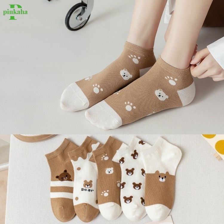 Vớ Ngắn Cổ Hình Gấu Cute Dễ Thương Tất Ngắn Nữ Cotton Họa Tiết Phong cách Nhật Hàn Hot Trend Ulzzang