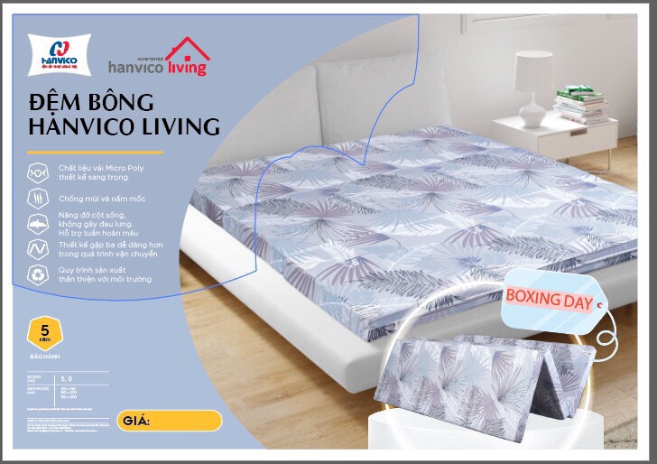 ĐỆM BÔNG ÉP HANVICO LIVING CHỐNG KHUẨN