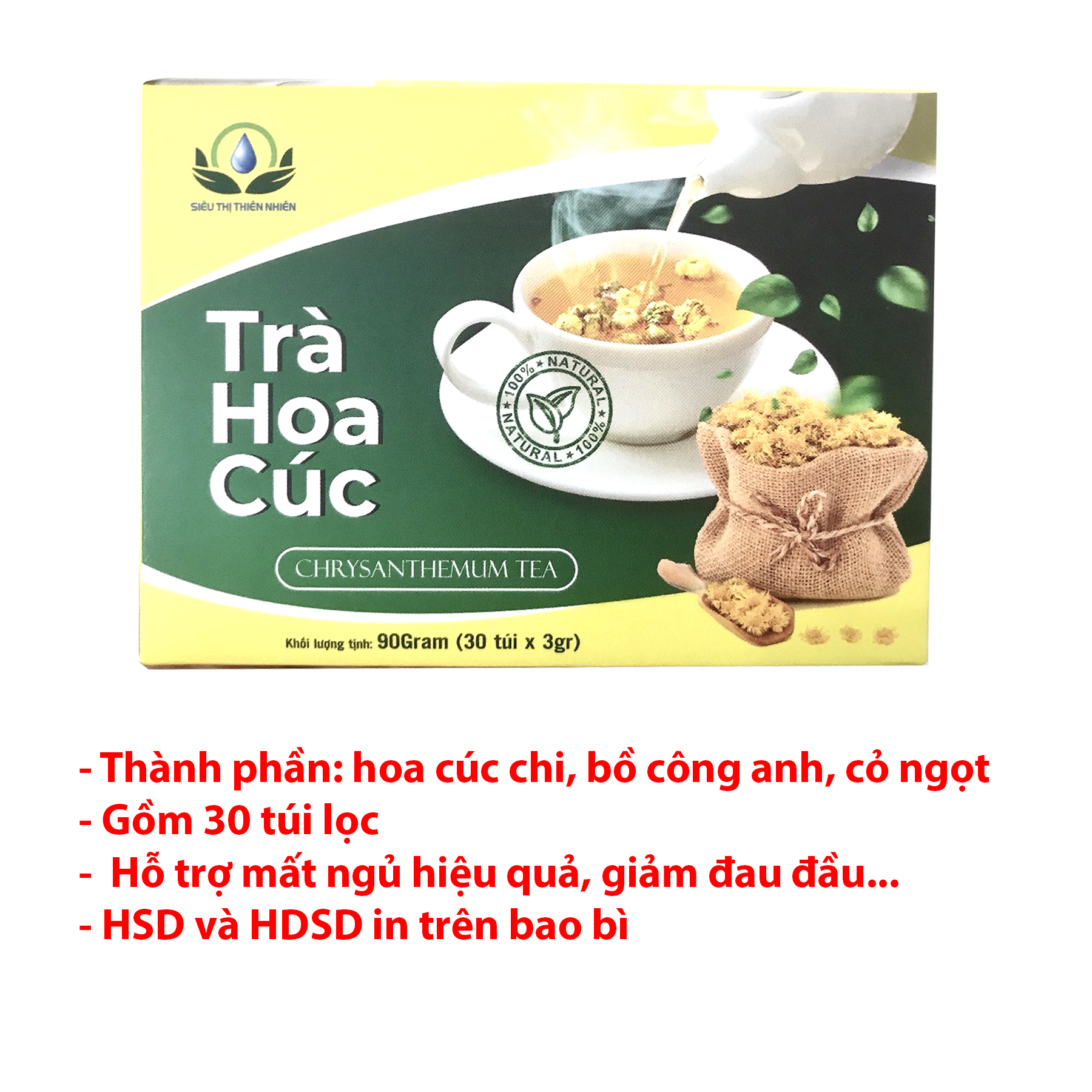 Trà Hoa Cúc hộp 30 x 3gram Túi Lọc của Siêu Thị Thiên Nhiên giúp ngủ ngon, tốt cho tim mạch