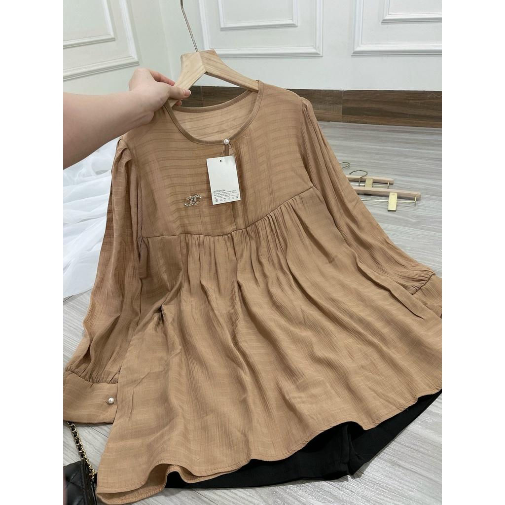 Sét áo babydoll thụng nâu xoè mix quần sooc đen trơn