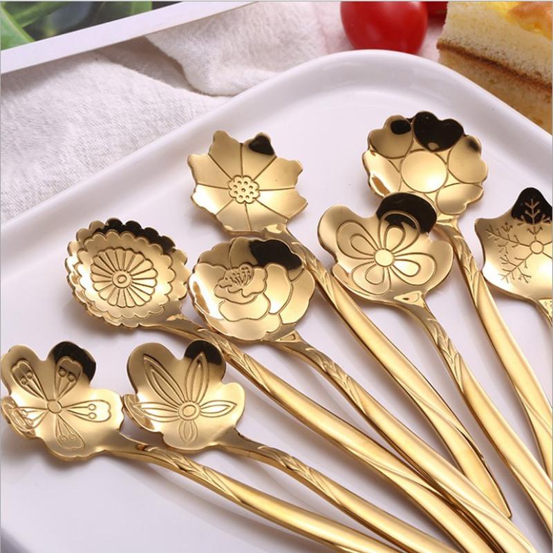 Thép không gỉ sáng tạo thìa cà phê bộ đồ ăn tuyết cánh hoa thìa thìa thép không gỉ