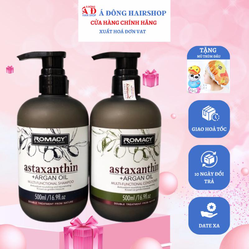 BỘ DẦU GỘI XẢ, HẤP Ủ, DƯỠNG PHỤC HỒI, SUÔN MƯỢT, GIẢM RỤNG ROMACY ASTAXANTHIN ARGAN OIL + Gội xả gói Karseell 15ml