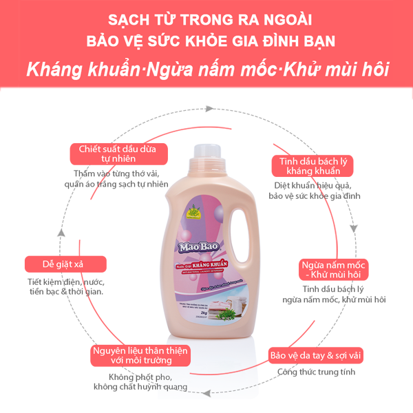 Combo 03 túi nước giặt kháng khuẩn Mao Bao 1800g