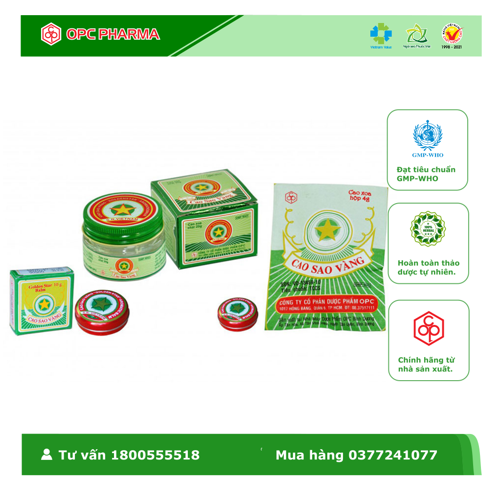 CAO SAO VÀNG -Dùng khi nhức đầu, sổ mũi, đau bụng, say tàu xe, côn trùng đốt - Hàng chính hãng OPC