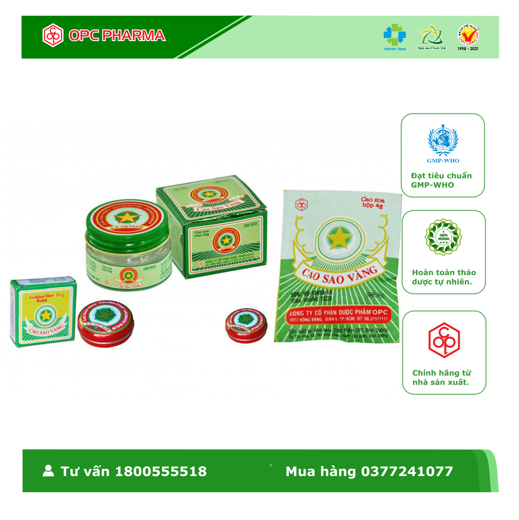 CAO SAO VÀNG (Hộp 20 g) -Dùng khi nhức đầu, sổ mũi, đau bụng, say tàu xe, côn trùng đốt - Hàng chính hãng OPC