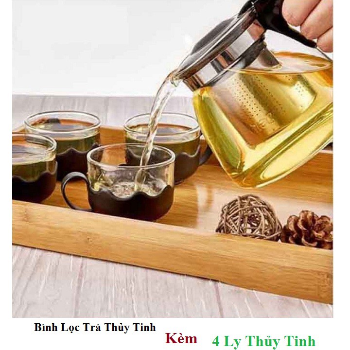 Bộ bình lọc trà thủy tinh kèm 4 cốc