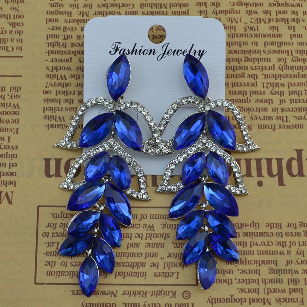 Fashion Women Lady Crystal Leaf Ear Stud Wedding Party Jewelry