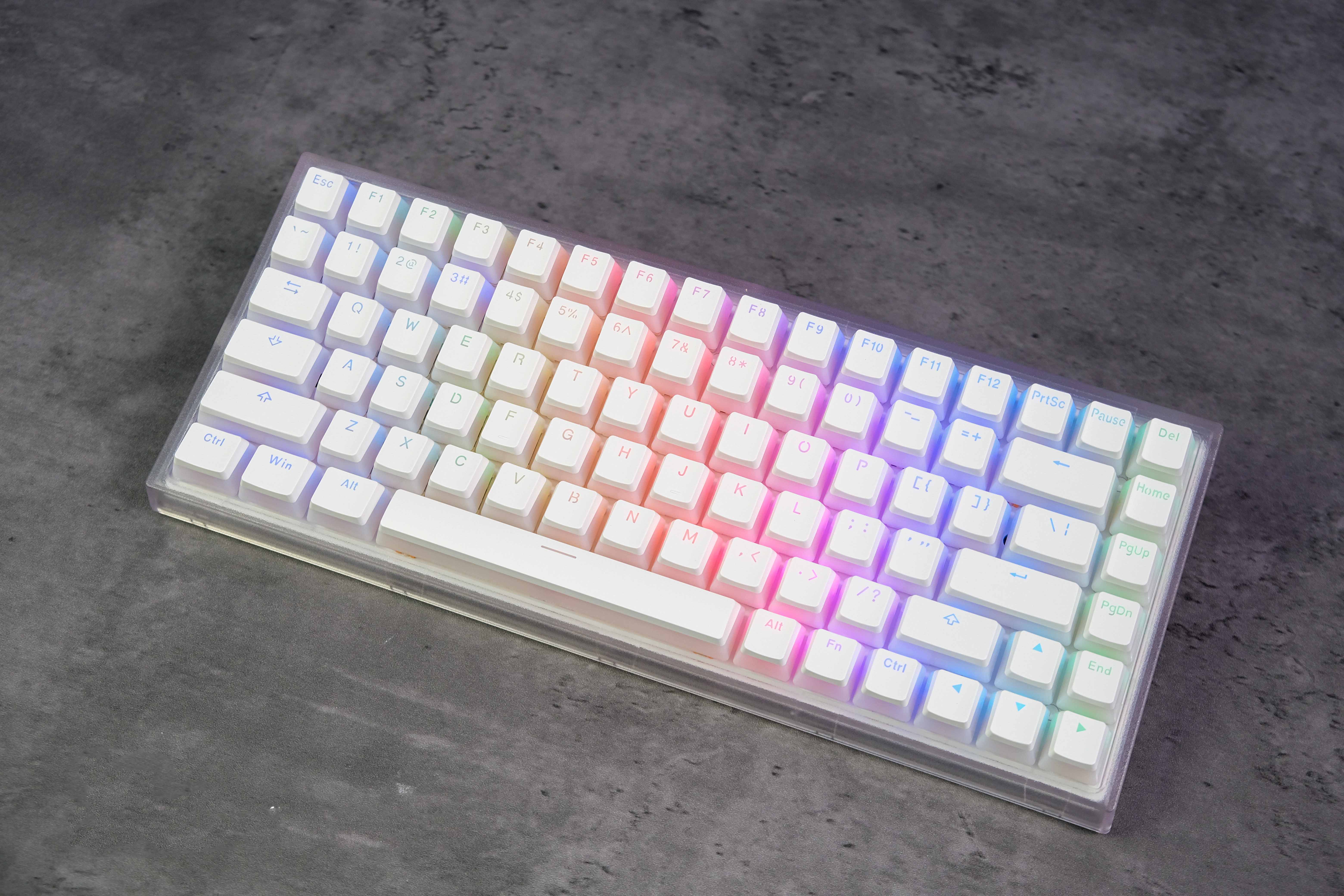 Bàn phím cơ Keycool KC84 Pro Transparent White RGB Hotswap Three-mode Bluetooth 5.0/ 2.4G/ Type-C - hàng chính hãng