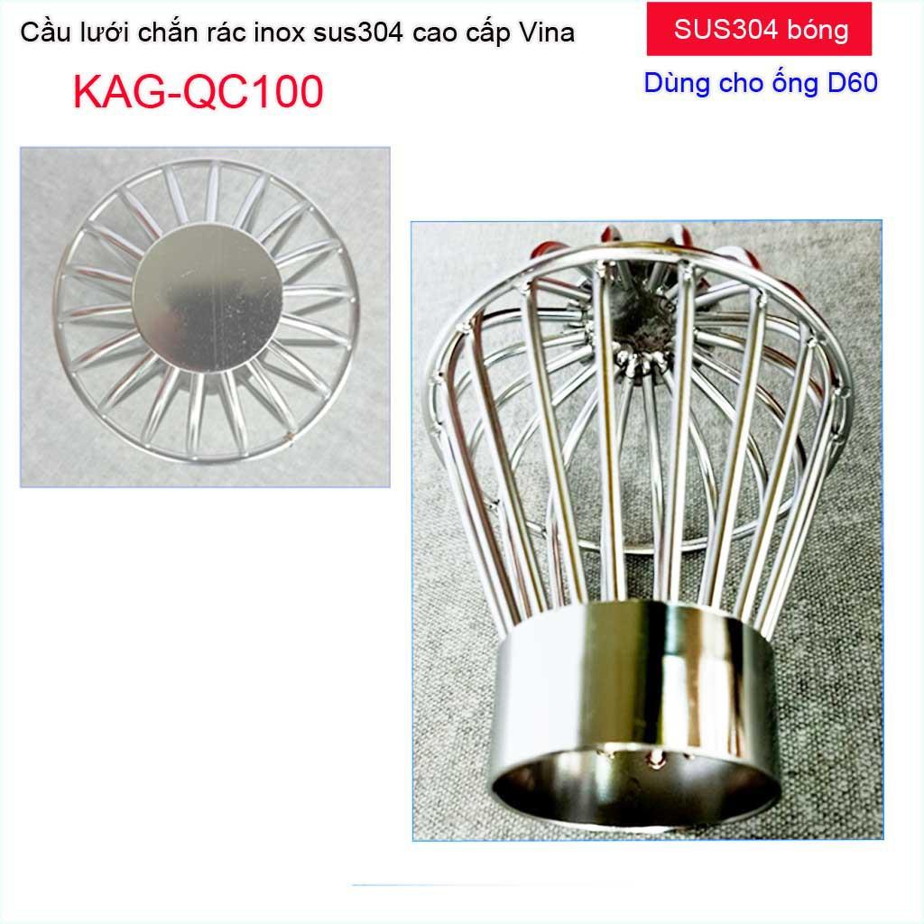 Cầu lưới D60-90 Inox 304 dày , cầu chặn rác thoát nước mưa D60-90 KAG-QC100 thoát nhanh