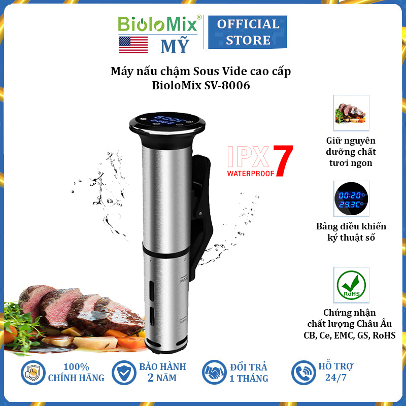 Máy nấu chậm Sous Vide thương hiệu BioloMix SV-8006 hệ thống nhiệt tuần hoàn 3D - Màn hình LED điều khiển chính xác kỹ thuật số - Hàng Nhập Khẩu