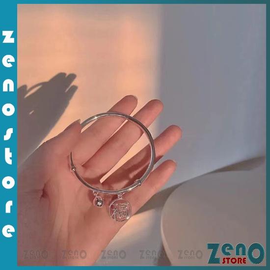 Lắc tay nữ ZenO chữ Phúc (full box), vòng tay mạ bạc có chuông LT12