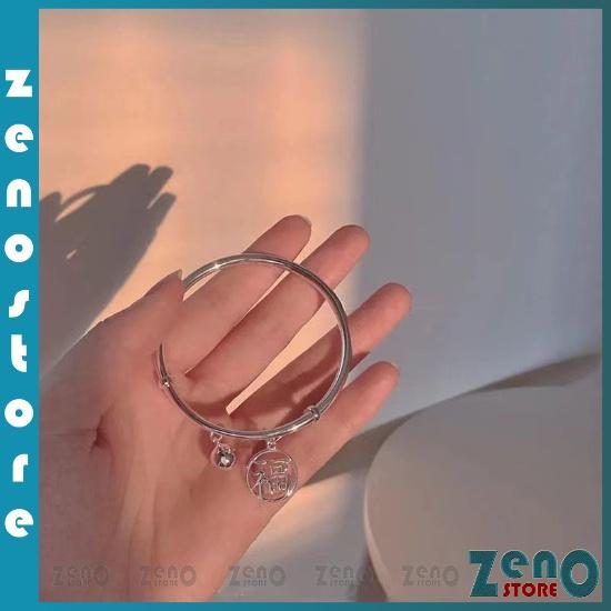 Lắc tay nữ ZenO chữ Phúc , vòng tay mạ bạc có chuông LT12