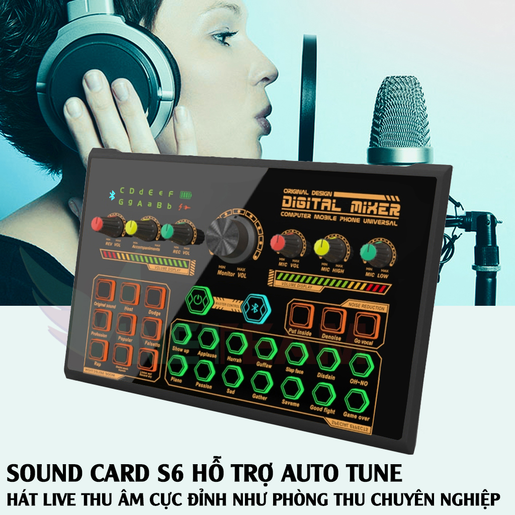 Soundcard S6 Hát Karaoke Livestream Thu Âm Chuyên Nghiệp Autotune Thay Đổi Giọng Nói Pin Sạc Tích Hợp Kết Nối Bluetooth – Hàng Chính Hãng