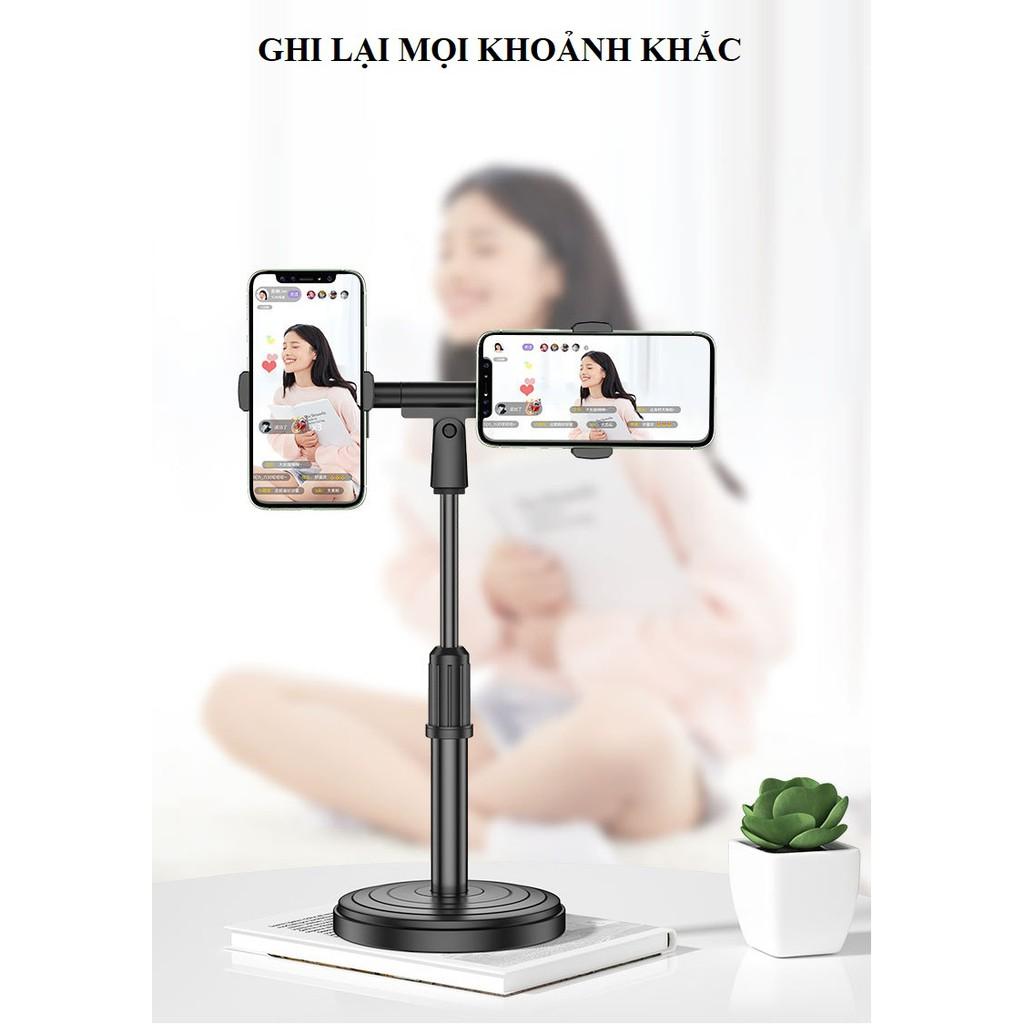 Giá Đỡ Kẹp 2 Điện Thoại Để Bàn, Livestream, Xem Phim, Nghe Nhạc