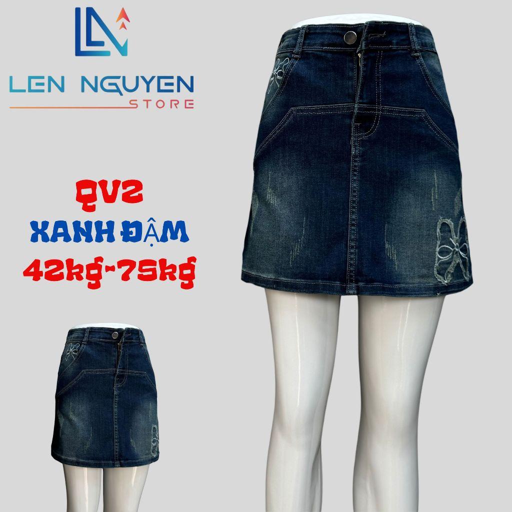 QV2_Quần jean nữ, quần váy, lưng cao, quần bò nữ dáng ôm, quần rin nữ có big size, cho 42kg đến 75kg,LEN NGUYEN STORE - Xanh Nhạt