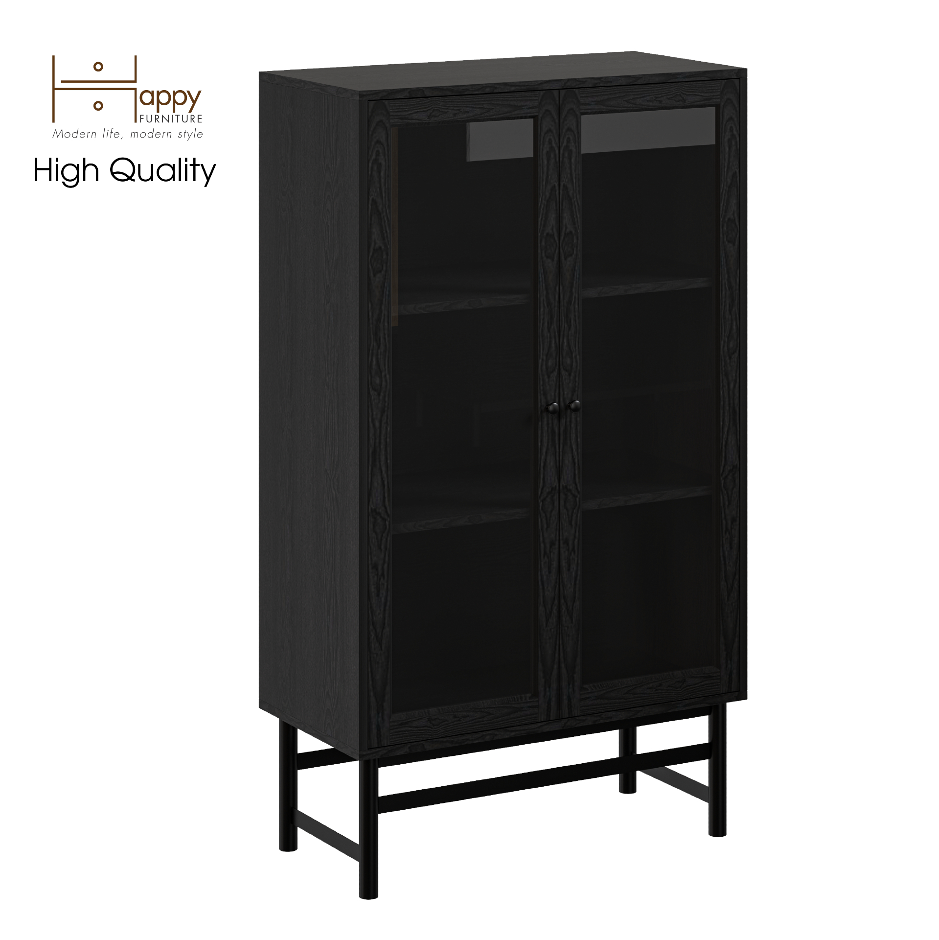 [Happy Home Furniture] CATY , Kệ sách 3 tầng cửa kính - chân sắt ,  80cm x 39cm x 140cm (DxRxC), KSA_023
