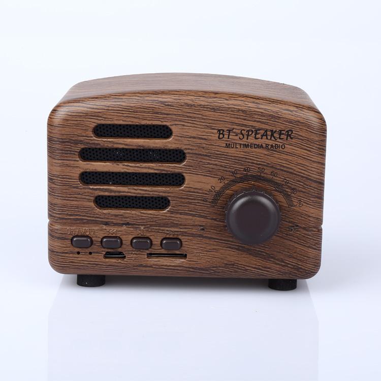 Hiệu ứng gỗ di động 5W 600mah âm trầm stereo loa bt cổ điển retro với đài fm Color: Pink