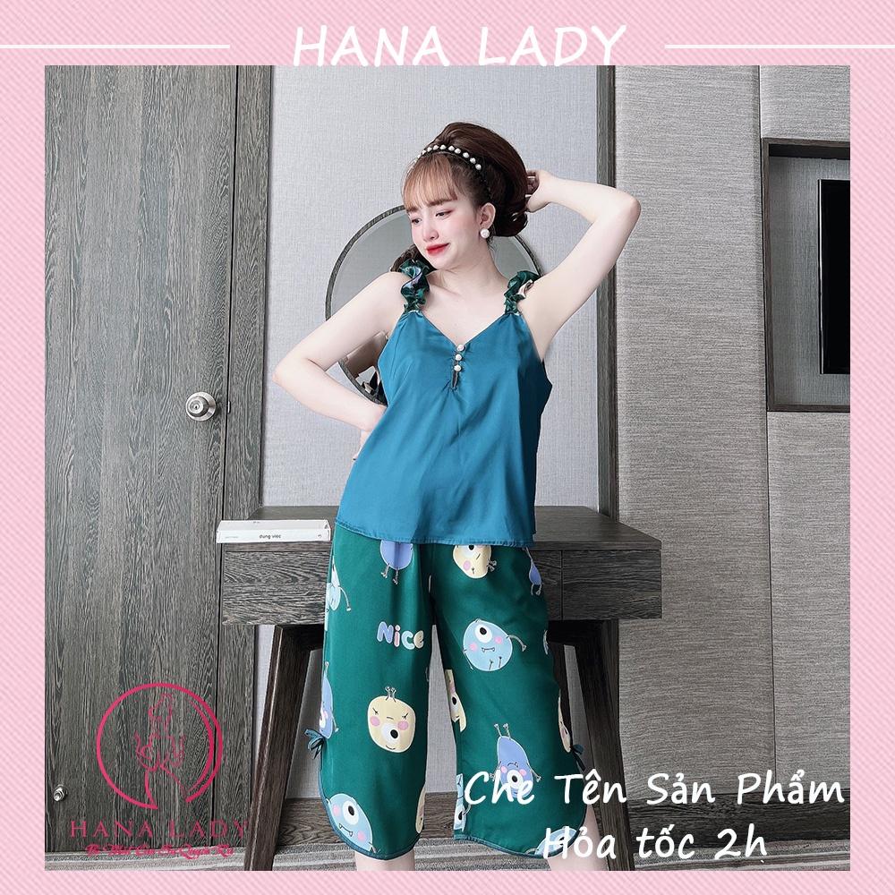 Bộ ngủ hai dây nữ - Pijama lụa mặc nhà họa tiết đáng yêu VN479